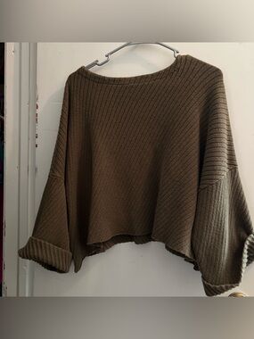Free people Relaxed Cropped Ribbed Sweater in Olive Green